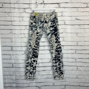 Machine Nouvelle Mode Women’s Straight Jeans Black Cream Tie-Dye Ripped 30x31
